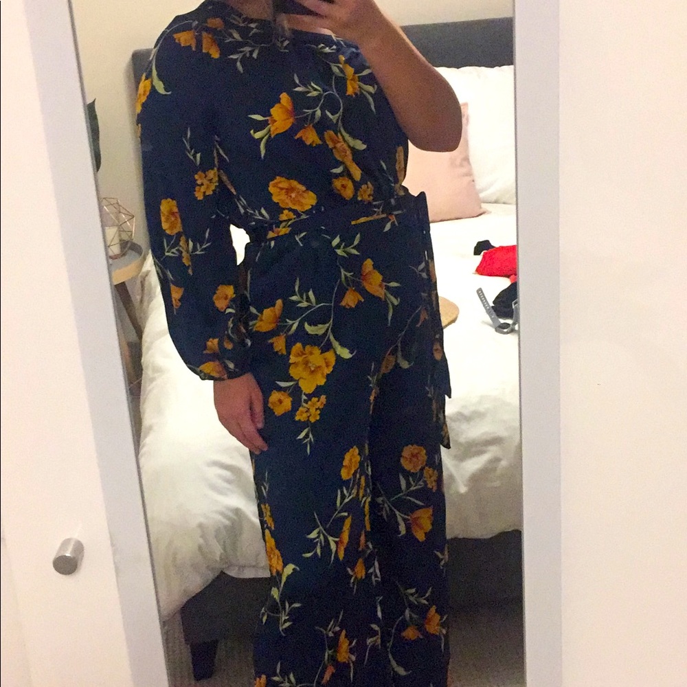 Blue Floaral One Arm Jumpsuit